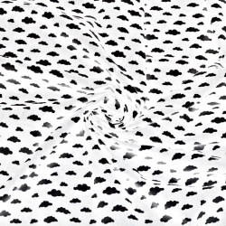 Baumwolle 100% MINI Wolken schwarz auf weißem Hintergrund  