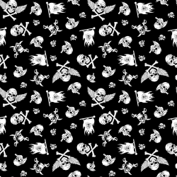Baumwolle 100% Piratenschädel weiß auf schwarzem Hintergrund  