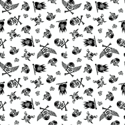 Baumwolle 100% schwarze Piratenschädel auf weißem Hintergrund  