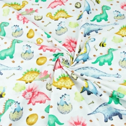 Baumwolle 100% Bunte Baby-Dinosaurier auf weißem Hintergrund  