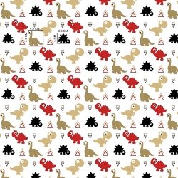 Baumwolle 100% Dinosaurier rot-beige auf weißem Hintergrund  