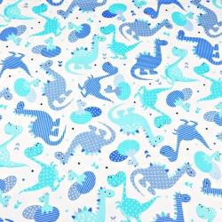 Baumwolle 100% gemusterte blaue Dinosaurier auf weißem Hintergrund  