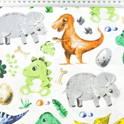 Baumwolle 100% Dinosaurier mit gelbem Pterodaktylus auf weißem Hintergrund  