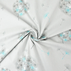 100% Baumwolle Pusteblumen grau-blau auf hellgrauem Hintergrund  