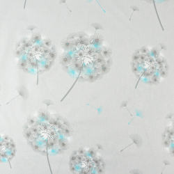 100% Baumwolle Pusteblumen grau-blau auf hellgrauem Hintergrund  