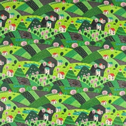 Baumwolle 100% Häuschen auf grüner Wiese