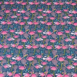Baumwolle 100% Flamingos rosa auf smaragdgrünem Hintergrund  