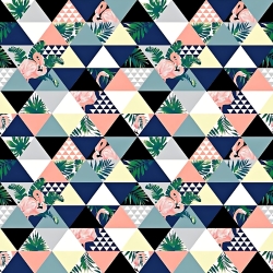 Baumwolle 100% Flamingos in Dreiecken rosa-grau-blau  