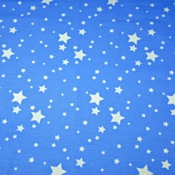 Baumwolle 100% Galaxie klein weiß auf blauem Hintergrund  