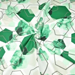 Baumwolle 100% geometrisch Rauten grün-grau auf weiß  