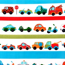 100% Baumwolle Autos in Streifen auf ecrufarbenem Hintergrund