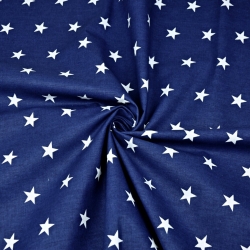 100% Baumwolle Sterne 20mm weiß auf dunkelblauem Hintergrund  