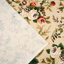 Canvas Vorhangstoff englische Rosen auf ecrufarbenem Hintergrund  