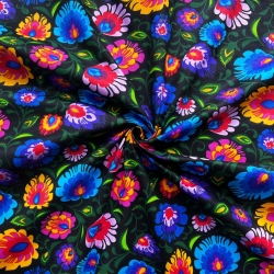 Baumwolle 100% Łowicz Muster auf schwarzem Hintergrund  