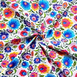 Baumwolle 100% Łowicz Muster auf weißem Hintergrund  