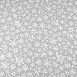 Baumwolle 100% Weihnachtsmuster weiße Schneeflocken auf grauem Hintergrund  