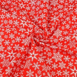 Baumwolle 100% Weihnachtsmuster weiße Schneeflocken auf rotem Hintergrund  