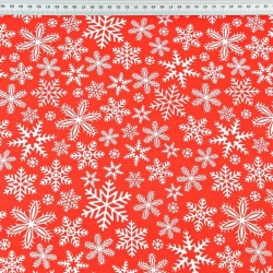 Baumwolle 100% Weihnachtsmuster weiße Schneeflocken auf rotem Hintergrund  