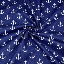 100% Baumwolle Anker weiß auf marineblauem Hintergrund  