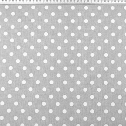 100% Baumwolle Punkte 11mm weiß auf grauem Hintergrund  