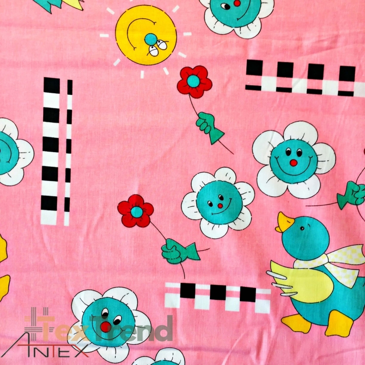 100% Baumwolle Entchen auf rosa Hintergrund  