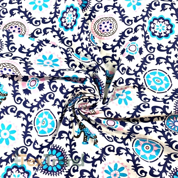 Baumwolle 100% indisches Blumenmuster dunkelblau  