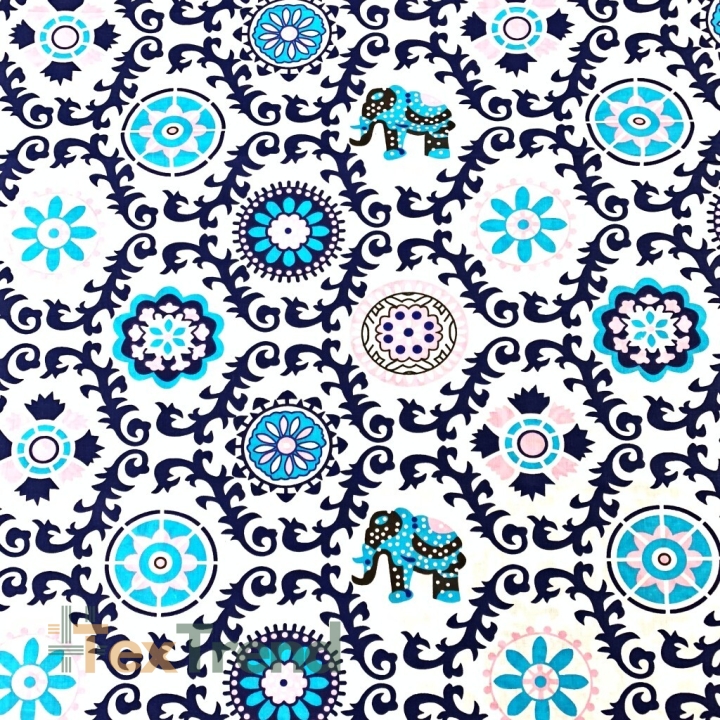 Baumwolle 100% indisches Blumenmuster dunkelblau  