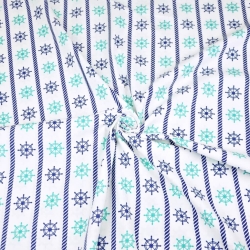 Baumwolle 100% Türkis-marineblaue Steuerräder auf weißem Hintergrund  