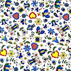 Baumwolle 100% Kaschubisches Muster Blau auf weißem Hintergrund  