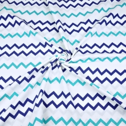 Baumwolle 100% Türkis-marineblaue Zickzackmuster auf weißem Hintergrund  