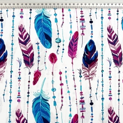 Baumwolle 100% Federn lila mit Perlen auf weißem Hintergrund  