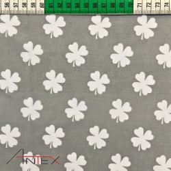 Baumwolle 100% Weiße Kleeblätter auf grauem Hintergrund  