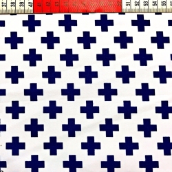 Baumwolle 100% Kreuzchen marineblau auf weißem Hintergrund  