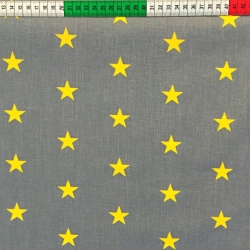 Baumwolle 100% 20 mm Gelbe Sterne auf grauem Hintergrund  