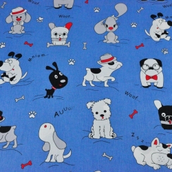 Baumwolle 100% Hunde verrückt auf blauem Hintergrund  