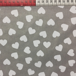 Baumwolle 100% Herzen 20mm weiß auf grauem Hintergrund  