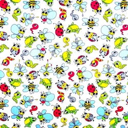 Baumwolle 100% bunte Insekten auf weißem Hintergrund  