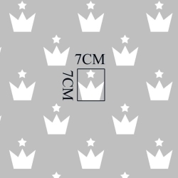 Baumwolle 100% Kronen weiß mit Sternen auf grauem Hintergrund  