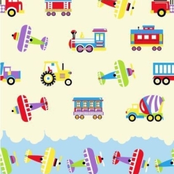 Baumwolle 100% Transportfahrzeuge blau-ecru  