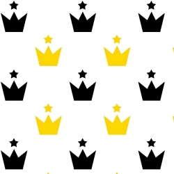 Baumwolle 100% Kronen gelb-schwarz mit Sternen auf weißem Hintergrund  