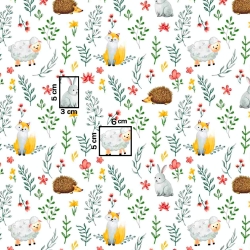 Baumwolle 100% Tiere mit Zweigen auf weißem Hintergrund  