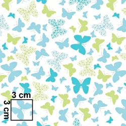 Baumwolle 100% blau-grüne Schmetterlinge auf weißem Hintergrund  
