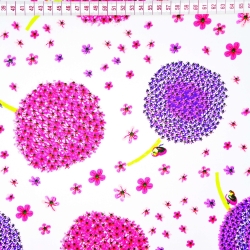 Baumwolle 100% Pusteblumen lila-rosa auf weißem Hintergrund  