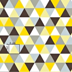 Baumwolle 100% große grau-gelbe Dreiecke auf weißem Hintergrund  