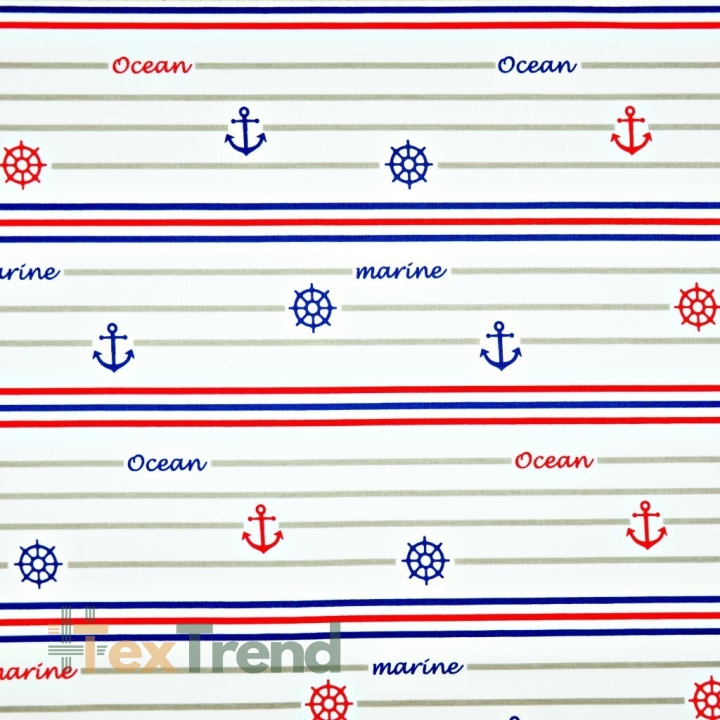 Baumwolle 100% maritimes Streifenmuster navyrot  