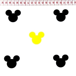 Baumwolle 100% MIKI schwarz-gelb auf weißem Hintergrund  