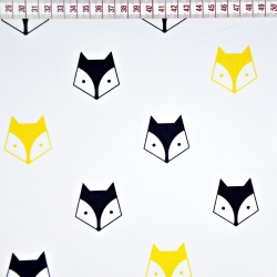 Baumwolle 100% Füchse schwarz-gelb auf weißem Hintergrund  