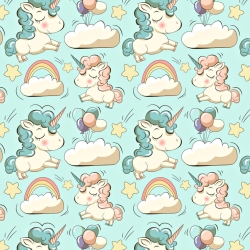 Flanell Einhörner mit Luftballons auf mintfarbenem Hintergrund  