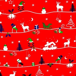 Baumwolle 100% Weihnachtsmuster winterlicher Pfad auf rotem Hintergrund  