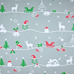 Baumwolle 100% Weihnachtsmuster winterlicher Pfad auf grauem Hintergrund  